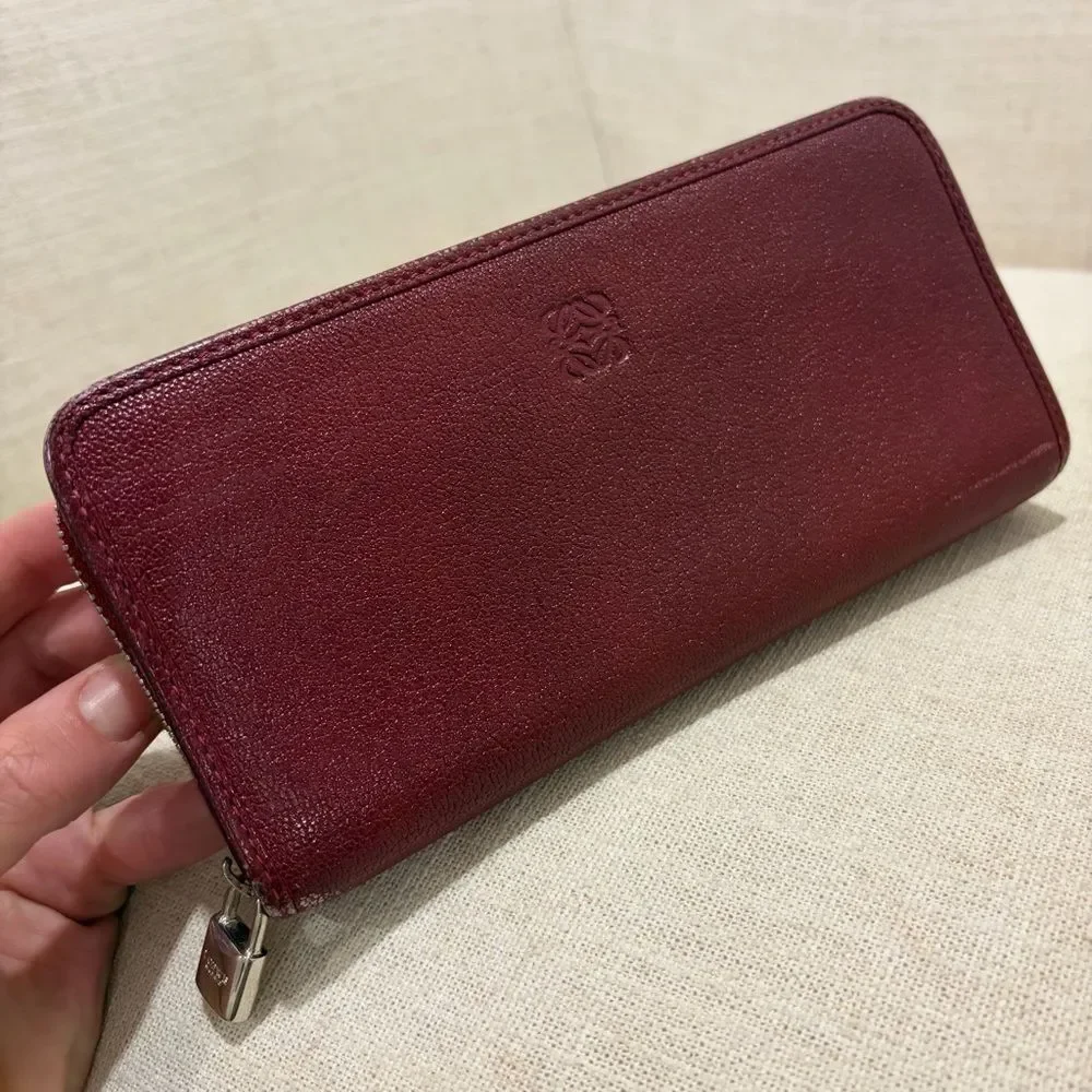 Loewe Burgundy Leather Zip Wallet - Long Red Continental Wallet